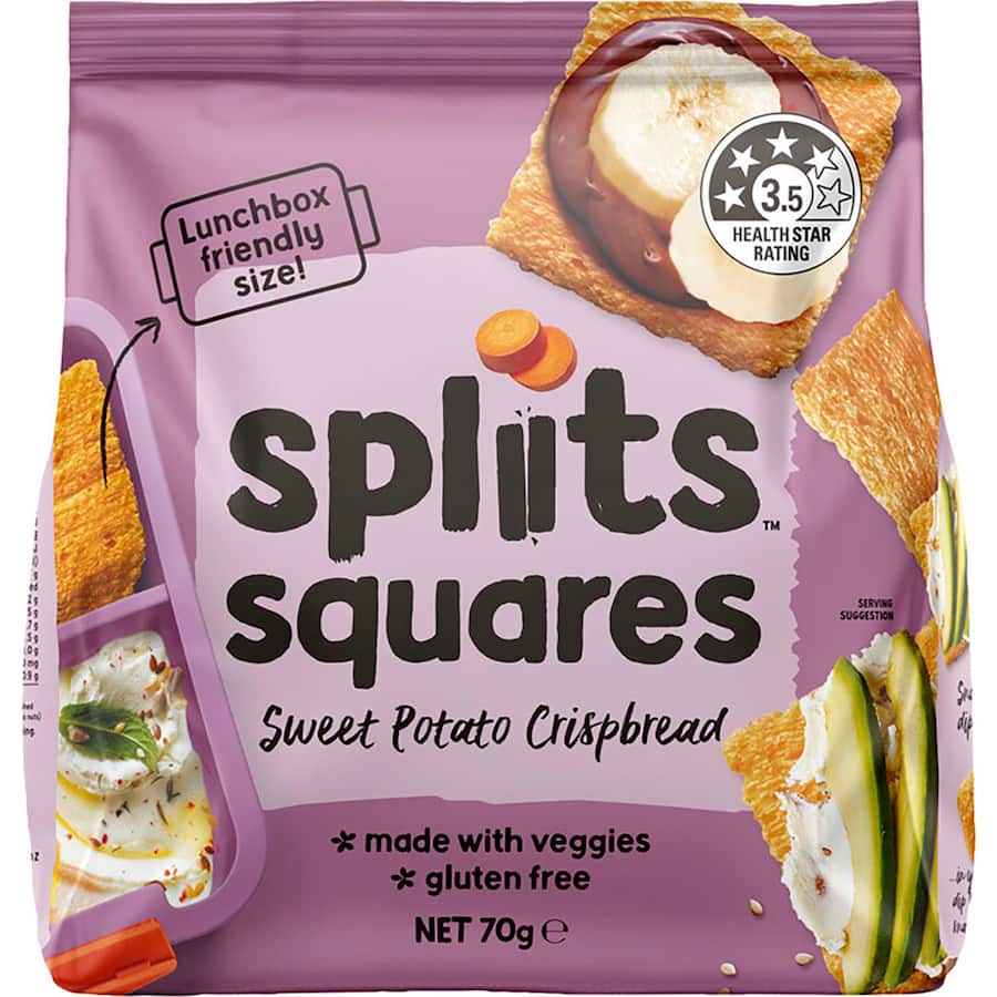 Spliits Squares Crackers Sweet Potato Crispbread Veggie 70g