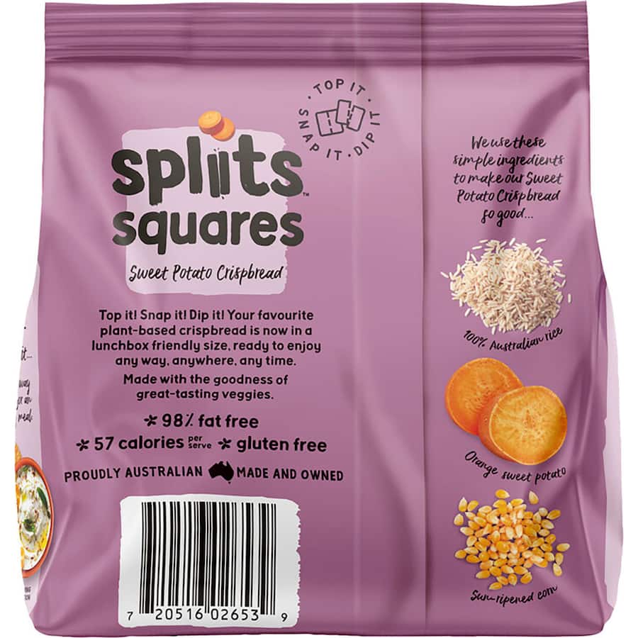Spliits Squares Crackers Sweet Potato Crispbread Veggie 70g