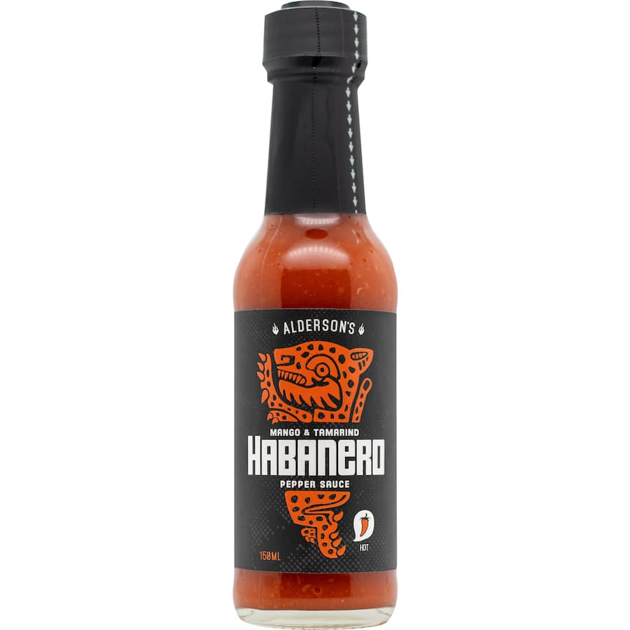Alderson's Hot Sauce Habanero in vibrant orange, showcasing intense heat and rich flavor, perfect for spice lovers.