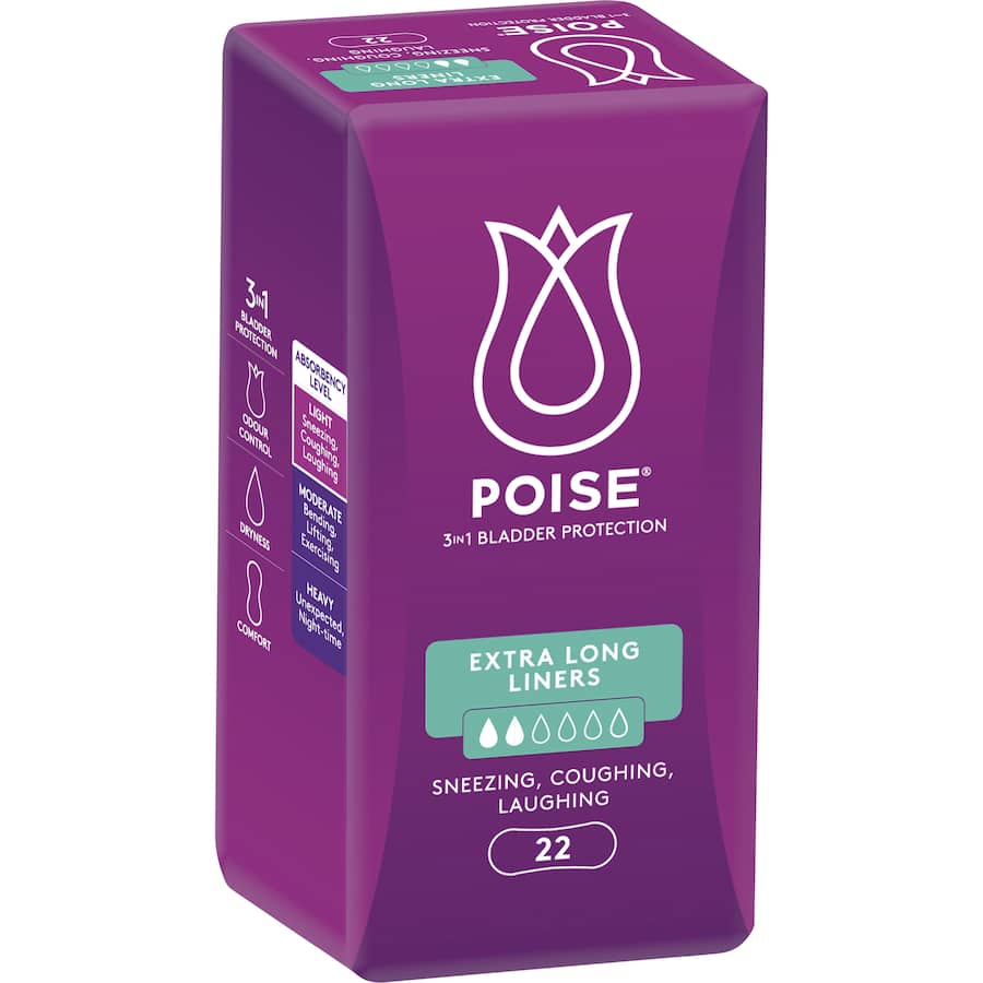 Poise Women's Extra Long Liners offer discreet, ultra-thin protection for light bladder leakage with superior absorbency.
