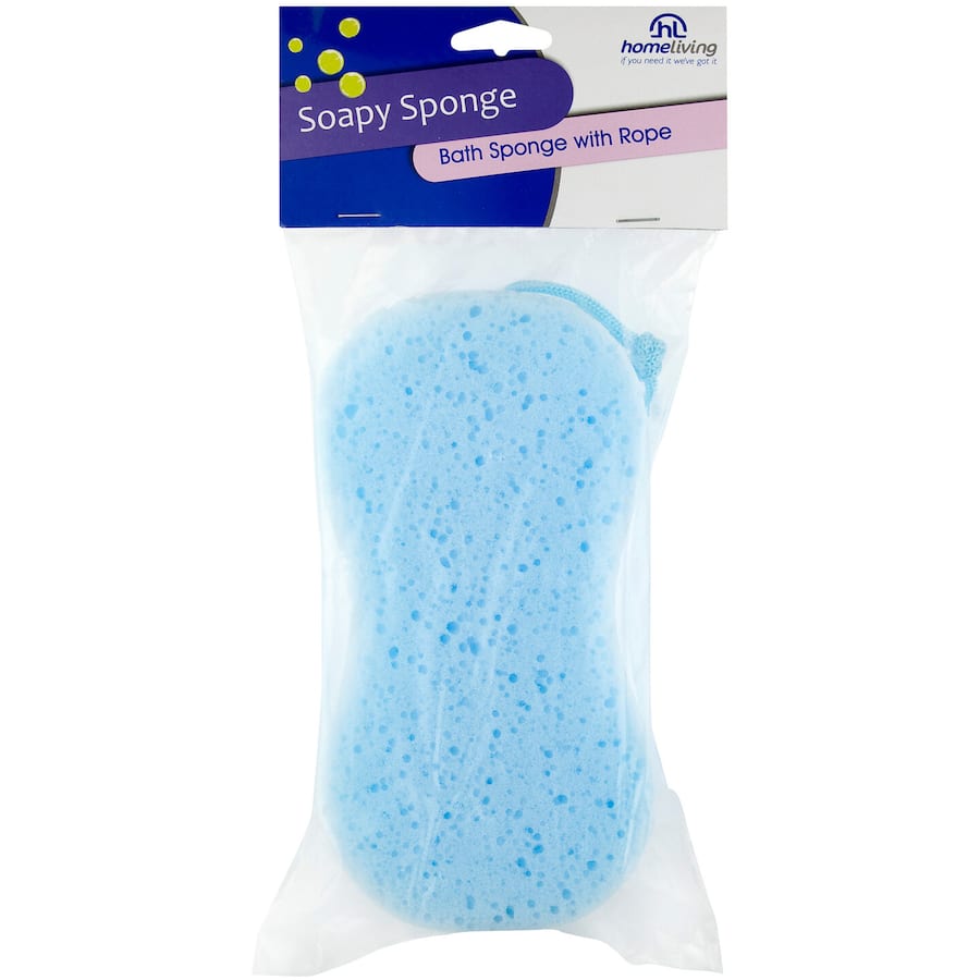 Homeliving Bath Sponge in vibrant colors, ultra-soft for gentle cleansing, features a hanging rope for easy storage.