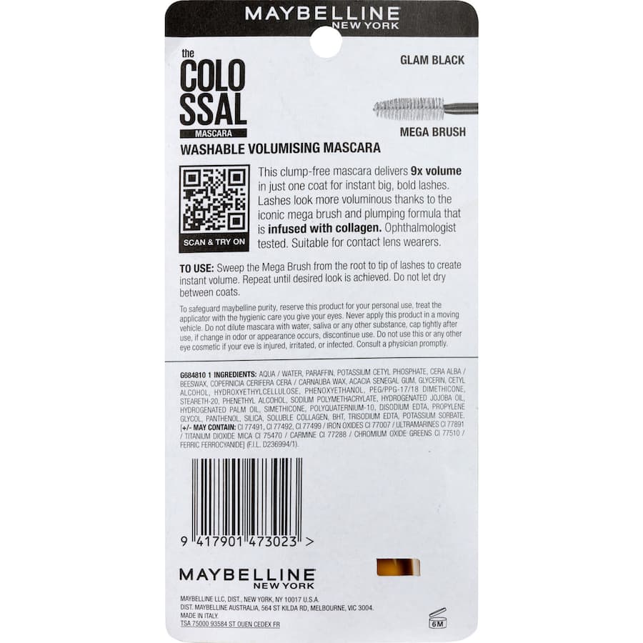 Maybelline Colossal Mascara Washable Glam Black