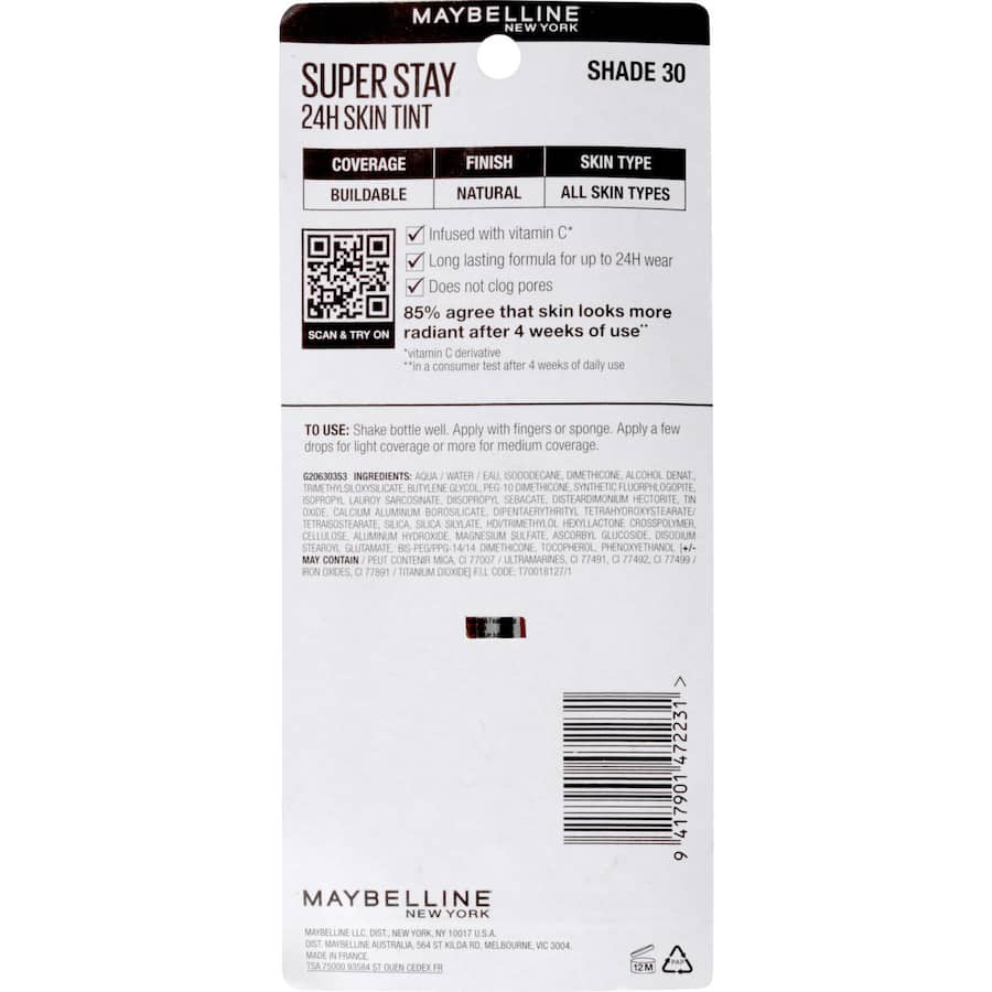 Maybelline Superstay Glow Skin Tint Foundation 30 30mL