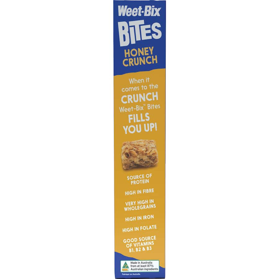 Crunchy honey cereal bites with 68% wholegrain wheat, sweetened with honey and coconut, fortified for a nutritious breakfast.