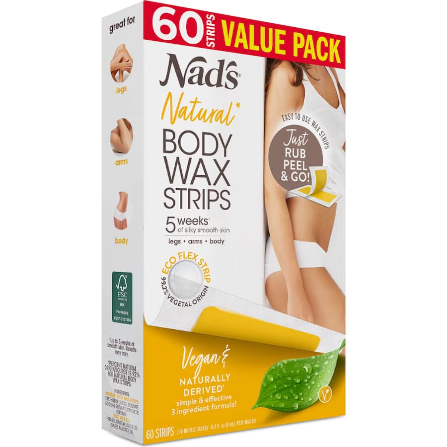 Nad's Hair Removal Wax Strips Body 60pack