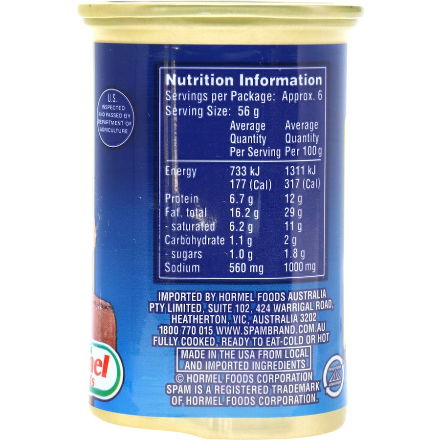 Canned Spam Ham Regular, perfect for outdoor adventures, featuring easy-open ring pull and high protein content.