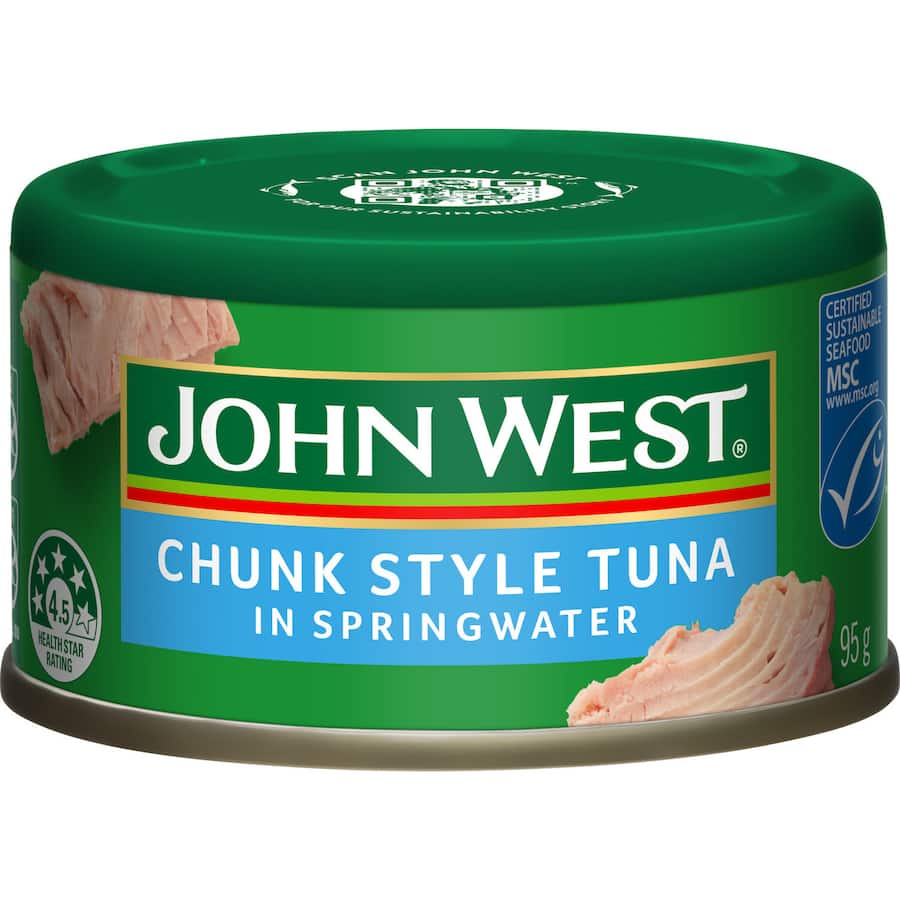 Chunk-style tuna in spring water, rich in omega-3, perfect for salads, wraps, and pasta. A nutritious, versatile meal staple.