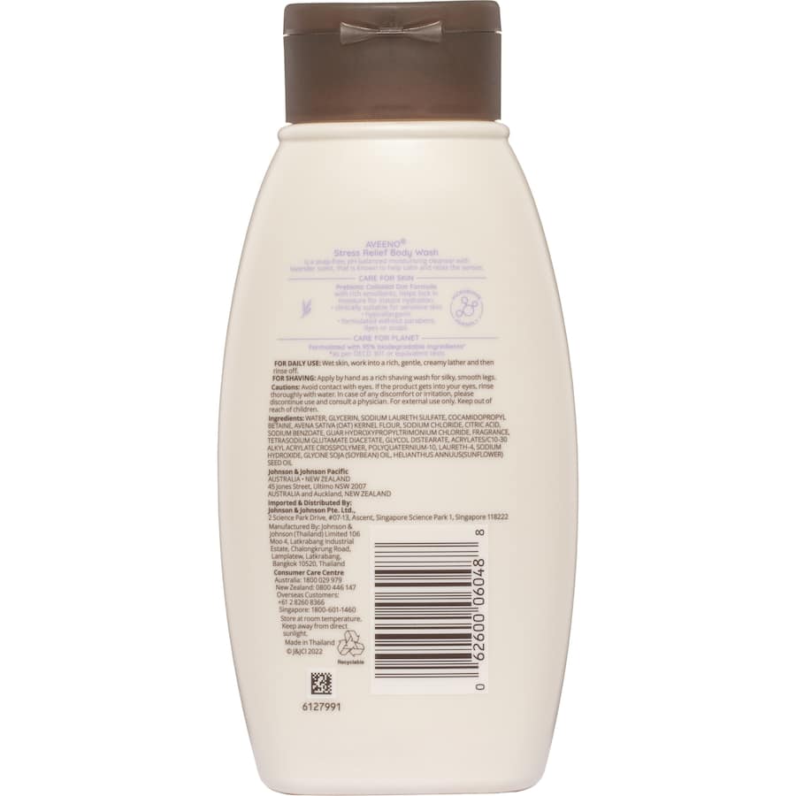 Aveeno Body Wash Stress Relief - soothing, pH-balanced, lavender-scented cleanser for normal to dry, sensitive skin.