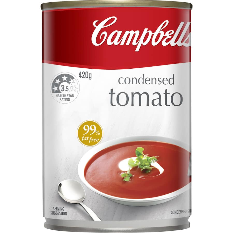 A can of Campbell's Tomato Condensed Soup, rich in flavor and perfect for quick meals or versatile recipes.