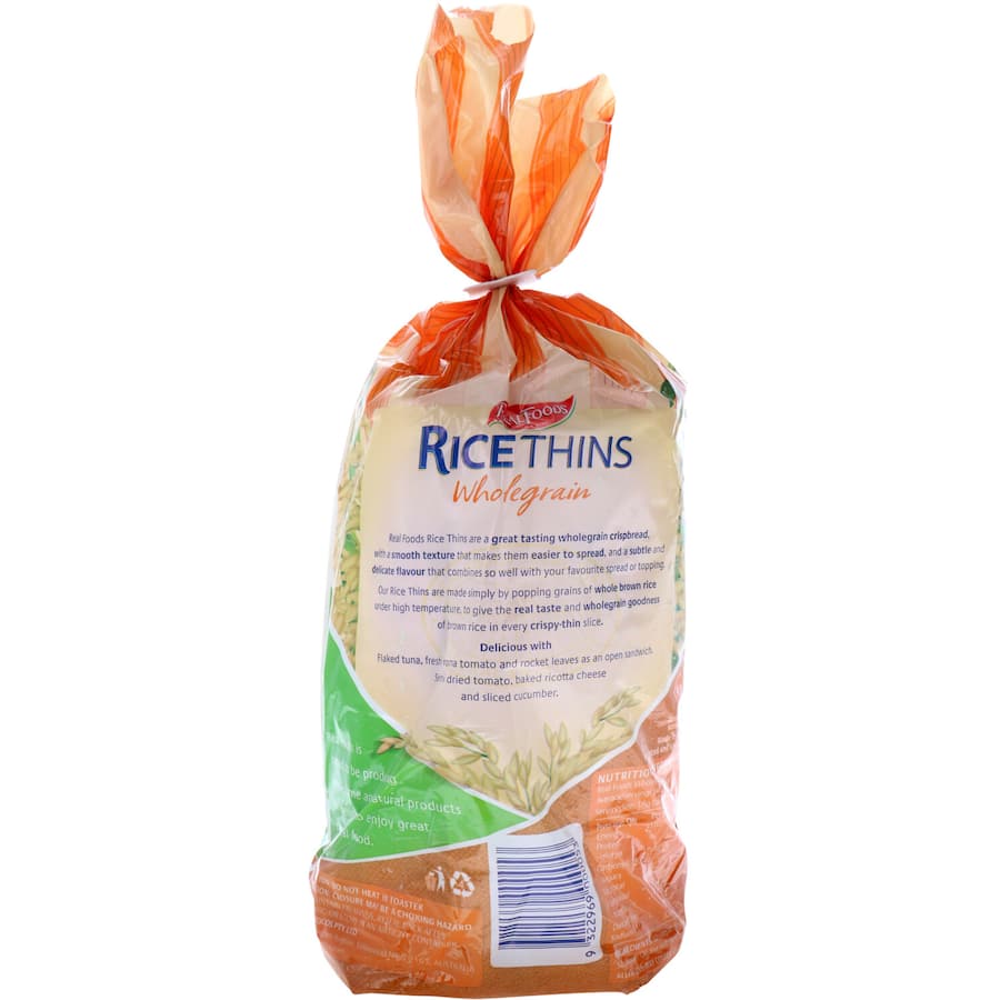 Wholegrain Rice Thins Crispbread, gluten-free and versatile, perfect for healthy snacks or meal toppings.