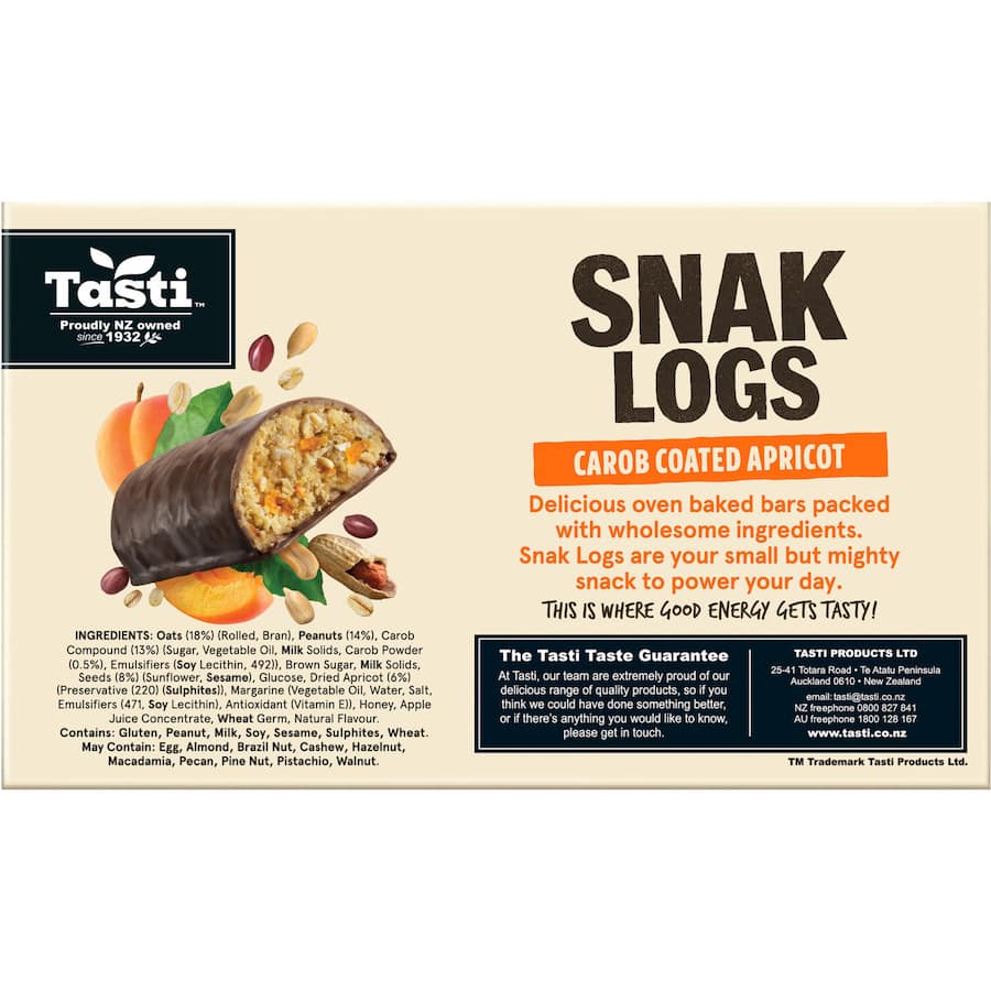 Tasti Muesli Bars Carob Apricot Snak Log 6pk 240g