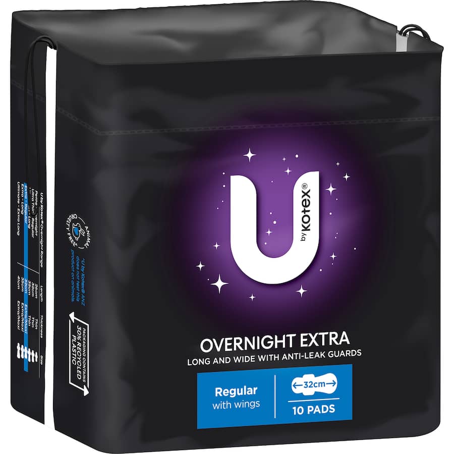 U By Kotex Maximum Protection Pads Over Night Wings 10pack