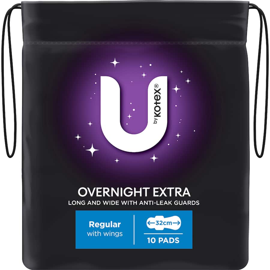U By Kotex Maximum Protection Pads Over Night Wings 10pack