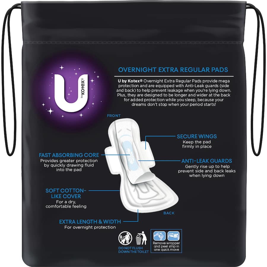 U By Kotex Maximum Protection Pads Over Night Wings 10pack