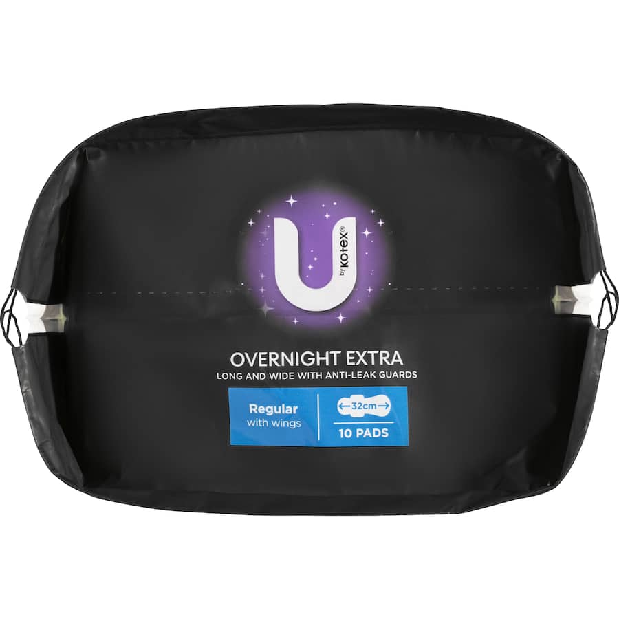 U By Kotex Maximum Protection Pads Over Night Wings 10pack