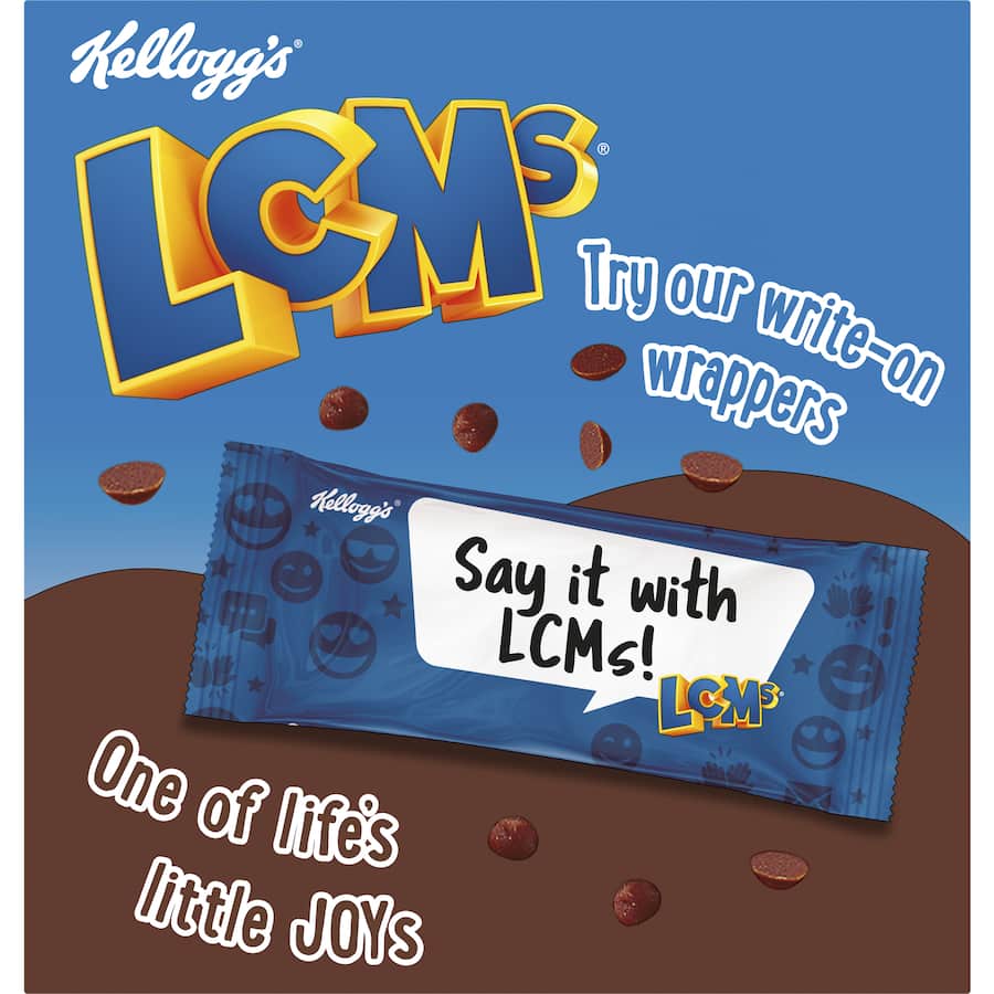 Kellogg's LCMs Choc Chip Cereal Bars featuring Rice Bubbles, marshmallow, and chocolate chips, perfect snack for kids and adults.