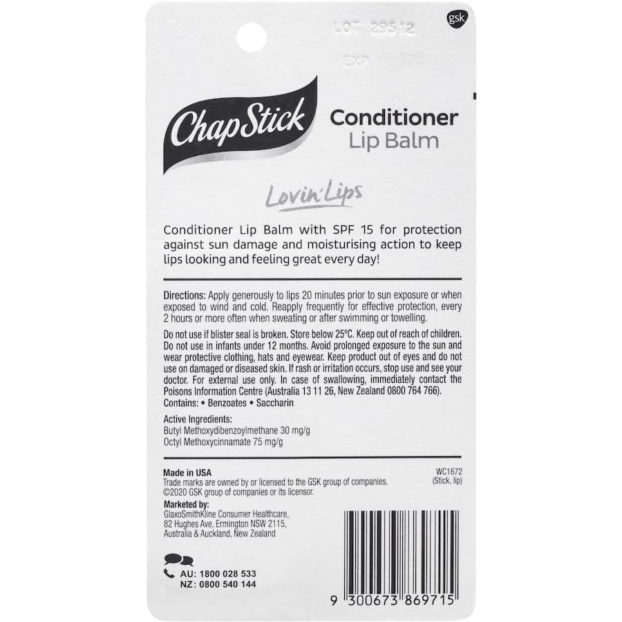 Chapstick Lip Balm Conditioner With Spf15+ Sunscreen 4.2g Stick 1pack