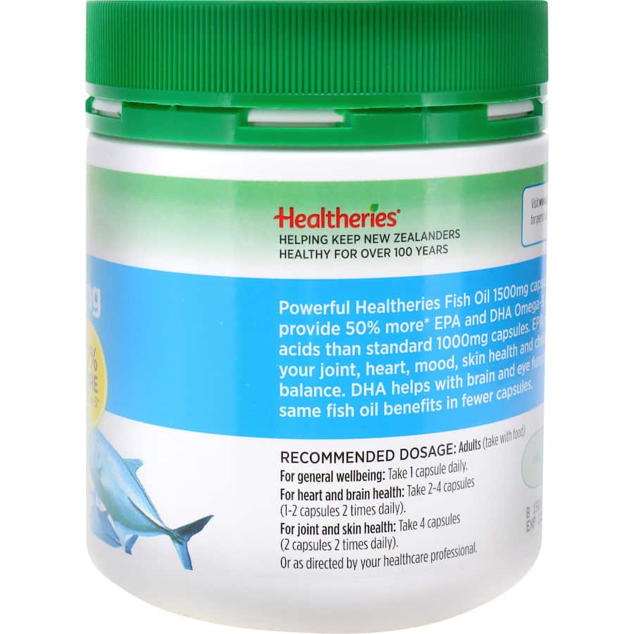 Healtheries Fish Oil Value Pack 1500mg capsules offer enhanced omega-3s for heart, joint, mood, and brain health support.