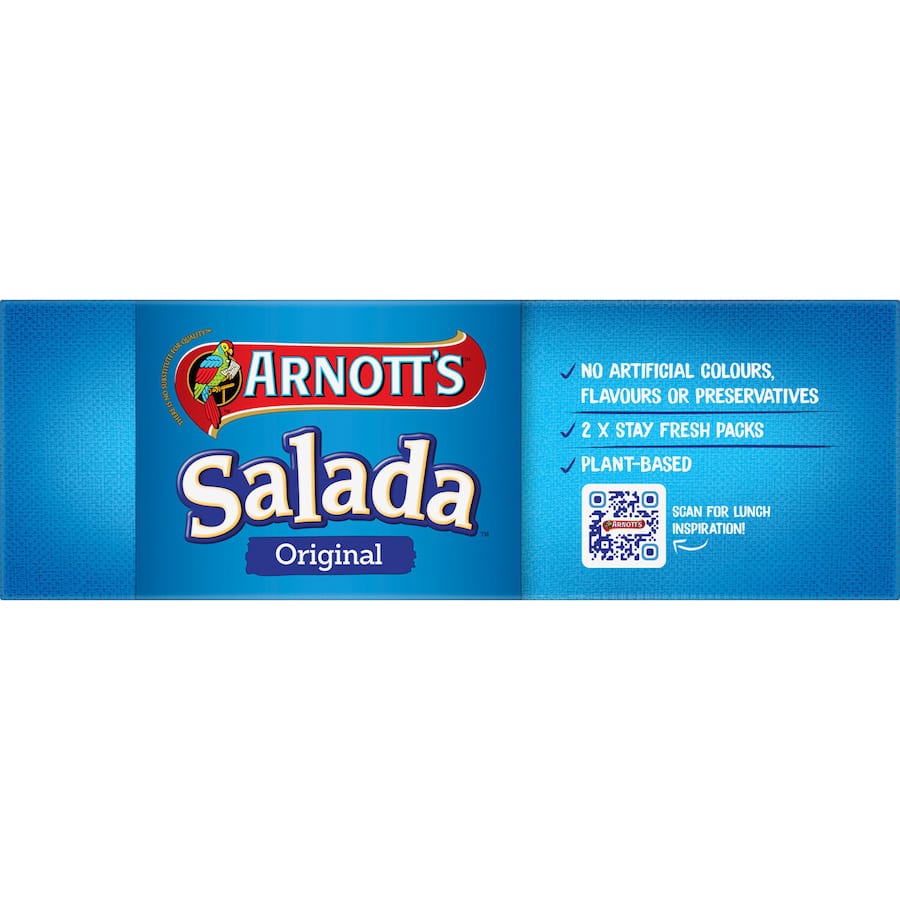 Plain Arnotts Salada Crackers Original, designed to snap into four pieces for versatile snacking and meal pairing.