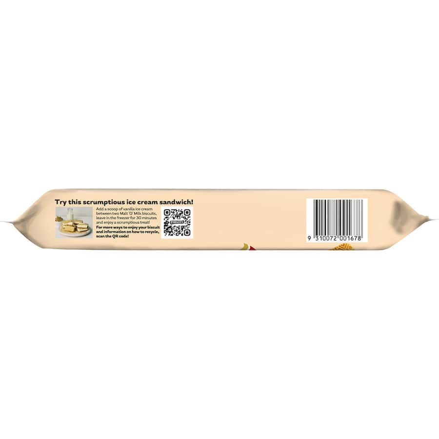 Crunchy Arnott's Malt Biscuits Malt O Milk with rich malt flavor, perfect for snacks or pairing with tea or coffee.