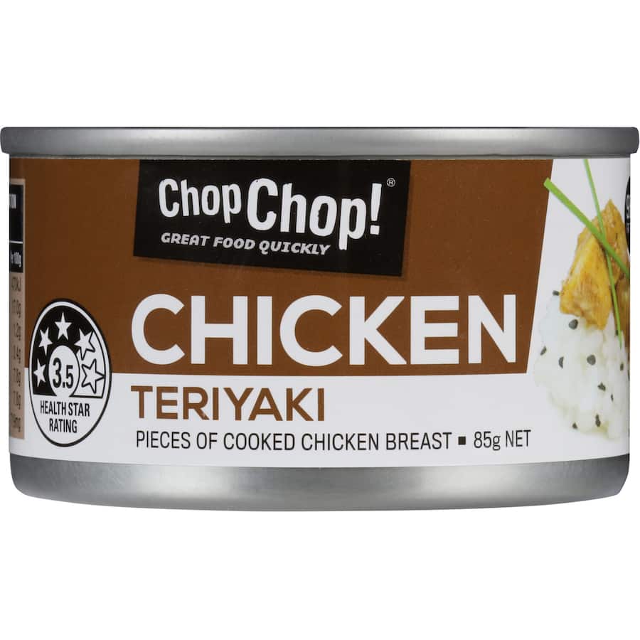Chop Chop Canned Chicken Teriyaki: Tender, marinated chicken in savory sauce for quick, flavorful meals anytime.
