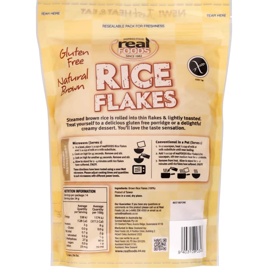 Real Foods Cereal Rice Flakes Gluten Free 500g