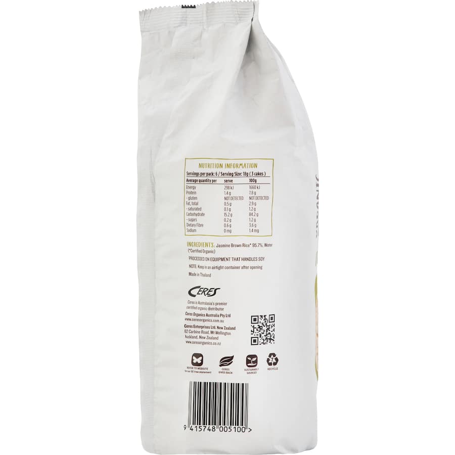 Ceres Organics Rice Cakes Brown No Added Salt 110g