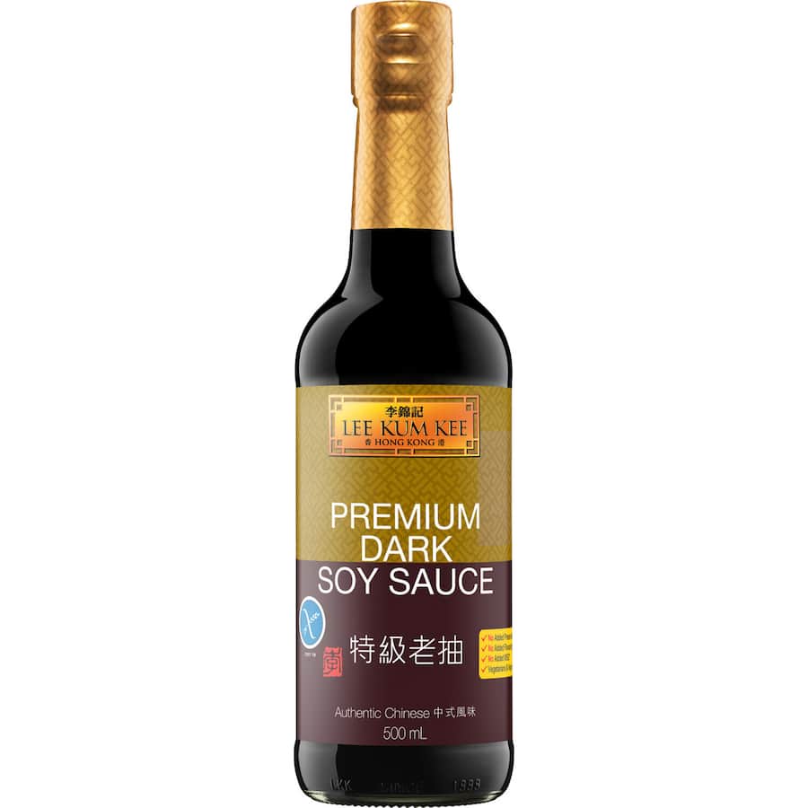 Rich, umami-filled Lee Kum Kee Premium Dark Soy Sauce, perfect for stir-fries, marinades, and enhancing Asian dishes.