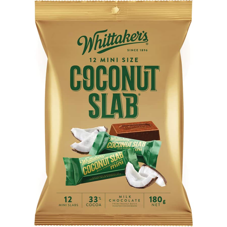 Whittakers Chocolate Sharepack Coconut Slab 180g Bag 12pack