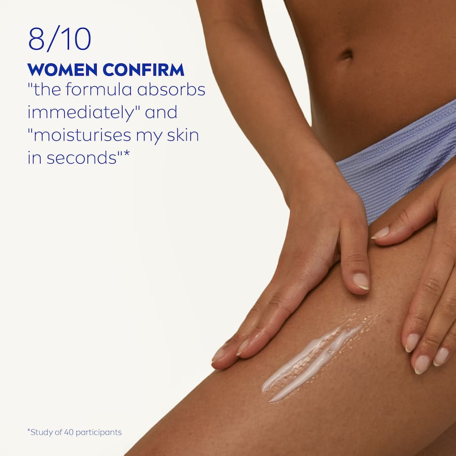 NIVEA Body Lotion Express Hydration offers 48-hour moisture with Sea Minerals for non-greasy, soft, and healthy skin.