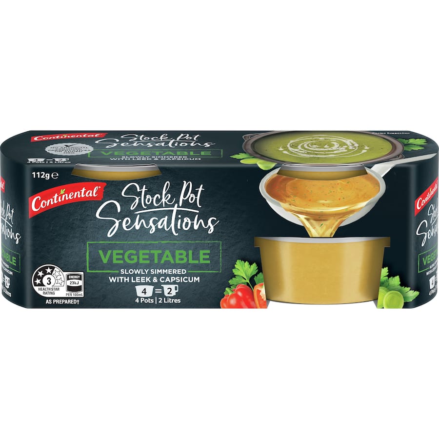 Continental Stock Pot Vegetable Stock Concentrate pack with 4 x 28g pots for rich, homemade flavor in soups and stews.