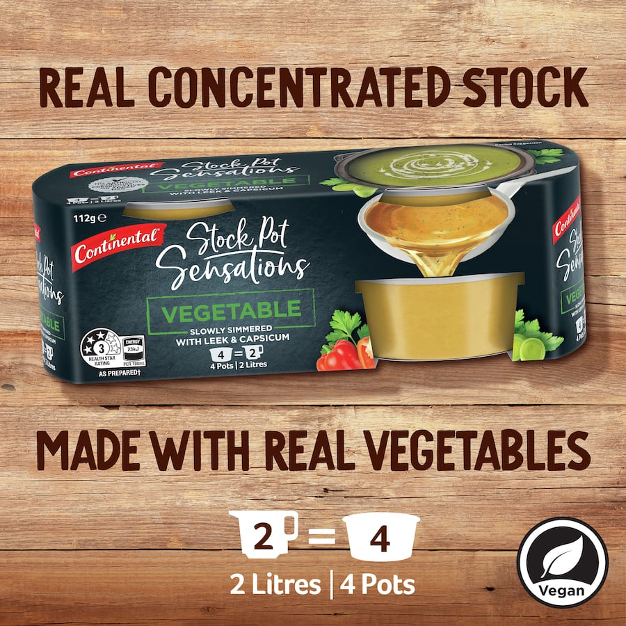 Continental Stock Pot Vegetable Stock Concentrate, 4 x 28g pots for rich, homemade flavor in soups, stews, and more.