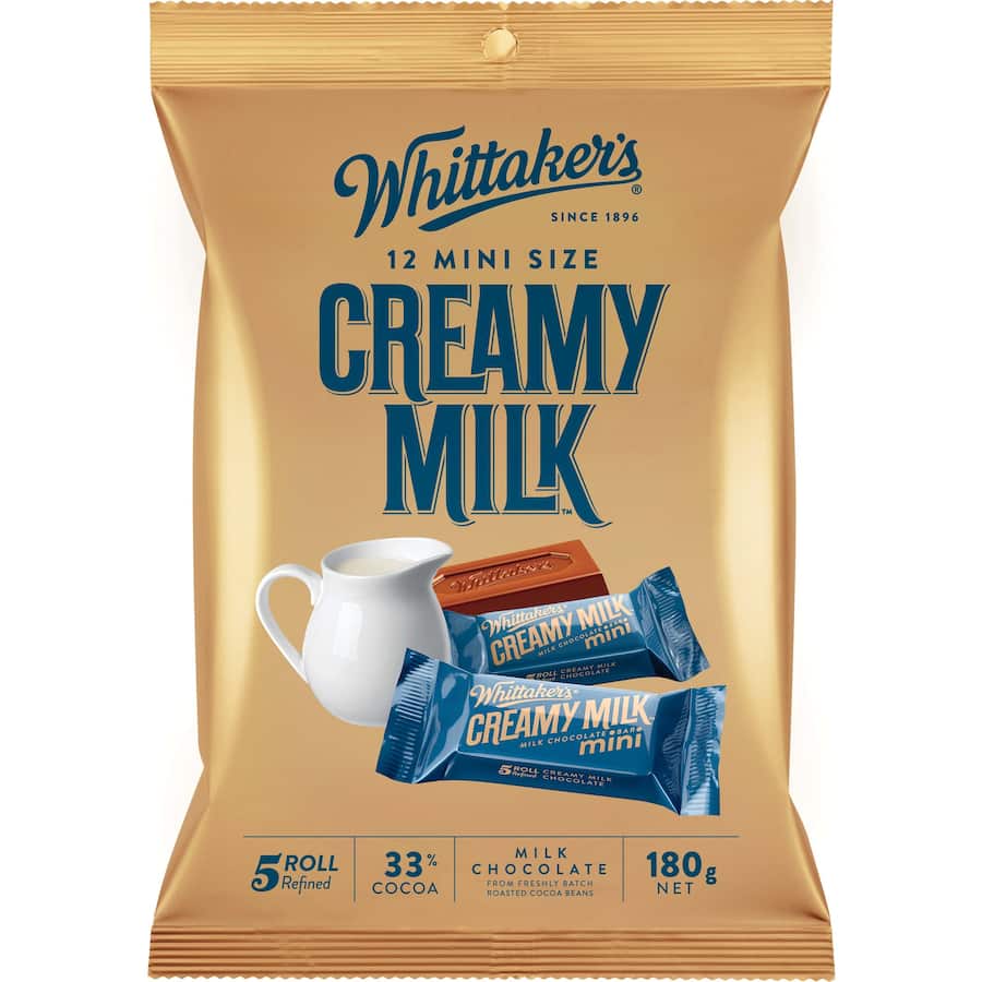 Whittakers Chocolate Sharepack Creamy Milk Mini Slab 180g Bag 12pack