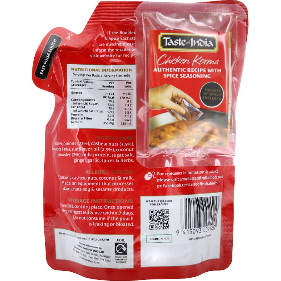 Taste Of India Indian Korma Simmer Sauce Pouch 425g