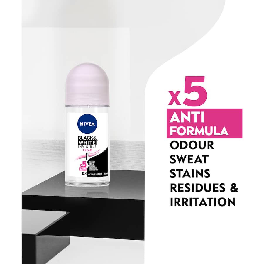 Nivea Black & White Invisible Roll On Deodorant Anti-perspirant Clear 50mL