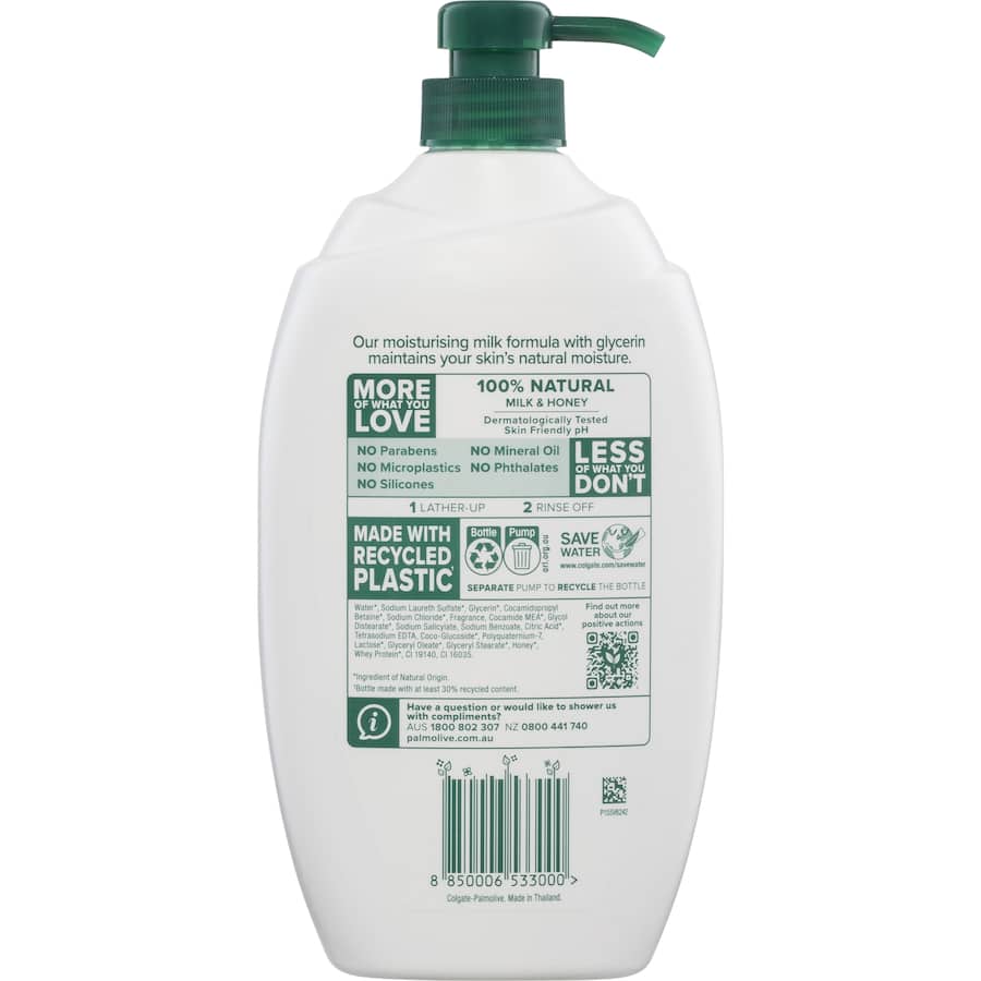 Palmolive Naturals Body Wash with Milk & Honey: Nourishing, pH balanced, eco-friendly, designed for soft, hydrated skin.