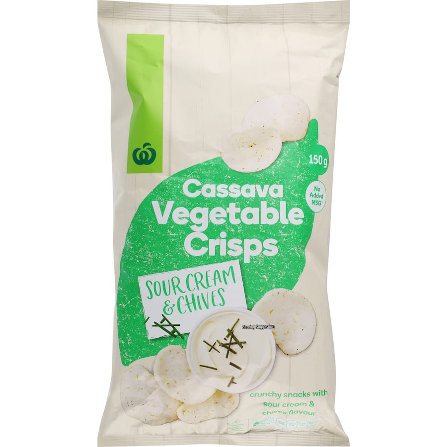Woolworths Cassava Vegetable Crisps Sour Cream & Chives 150g