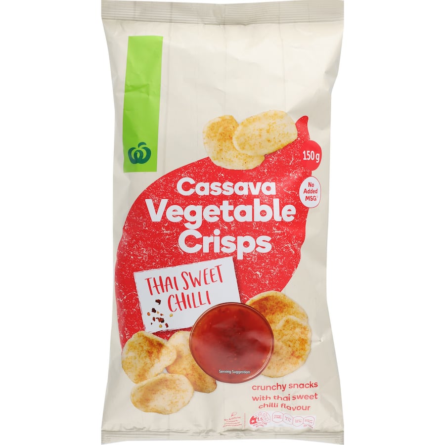 Crunchy Thai sweet chilli cassava crisps, offering a zesty flavor and healthier snacking alternative, perfect for any occasion.