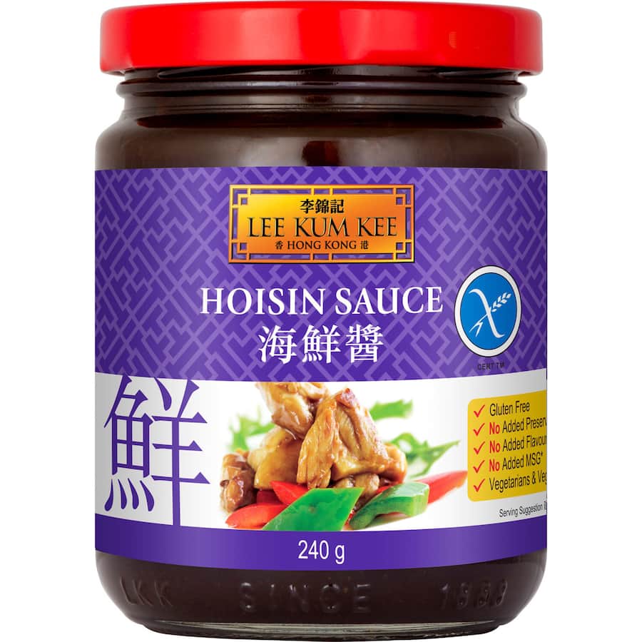 Bottle of Lee Kum Kee Hoisin Sauce, a versatile spicy-sweet condiment for stir-fries, marinades, and Asian cuisine.