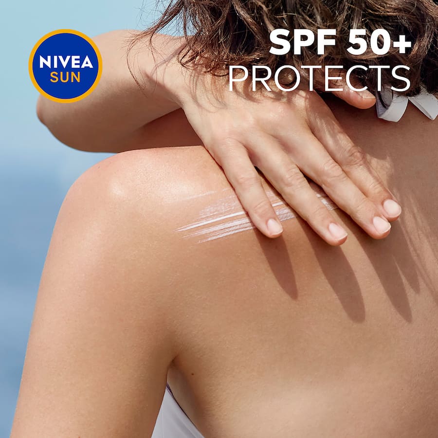 Nivea Sun Sunscreen Protect & Moist SPF 50, offering high UV protection and hydration with a 5-in-1 formula.