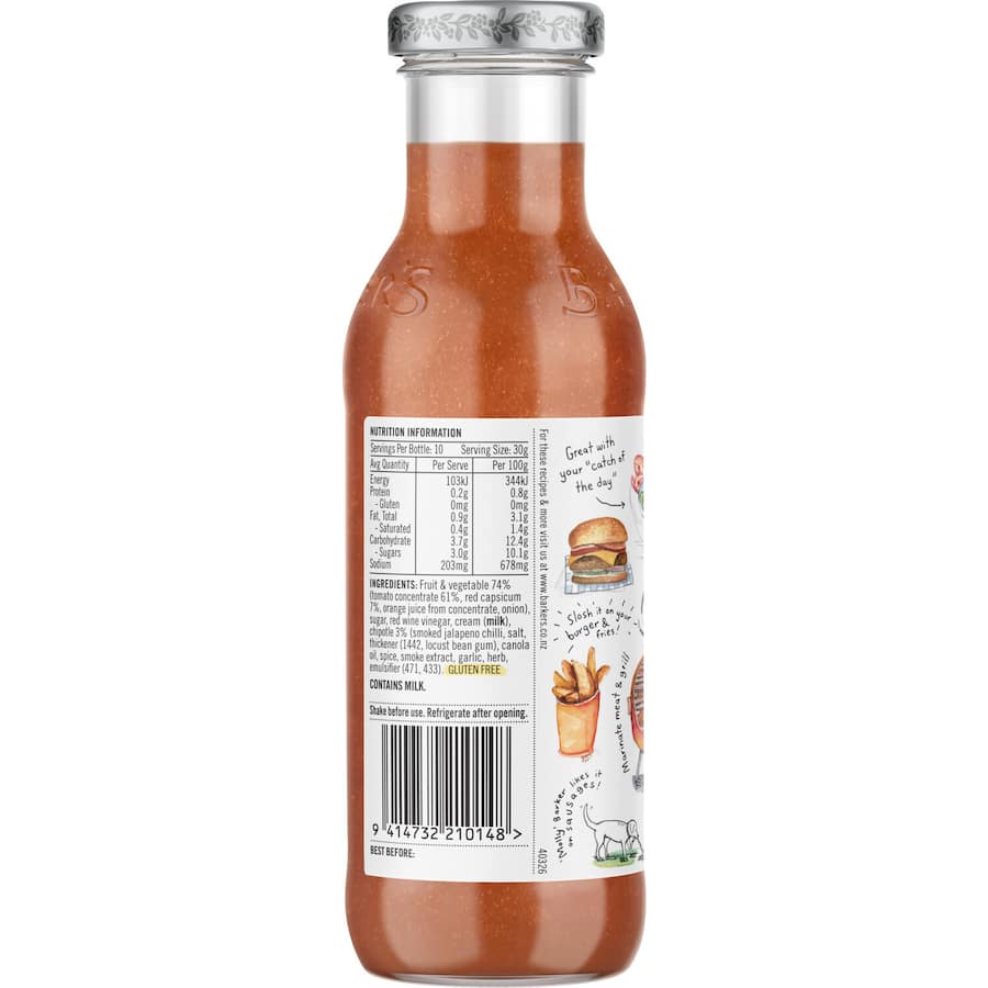 Barkers Chipotle Sauce bottle showcasing bold, smoky flavors with real chipotle peppers, perfect for enhancing various dishes.