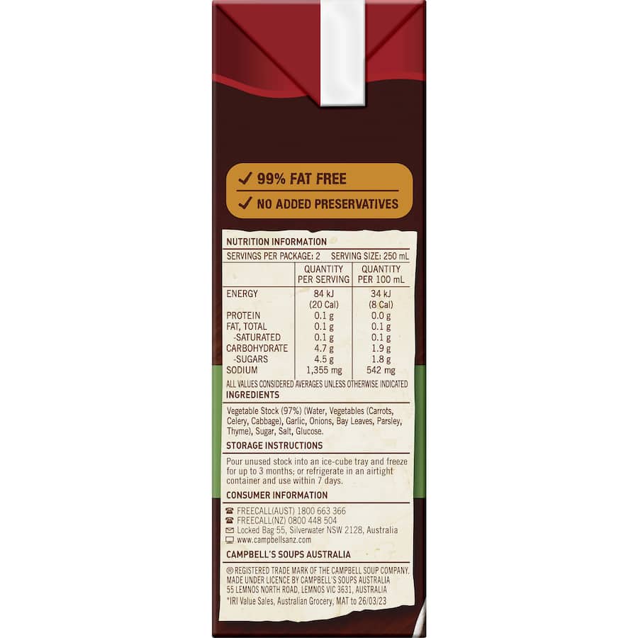 Campbells Real Stock Vegetable Stock Liquid Carton 500mL