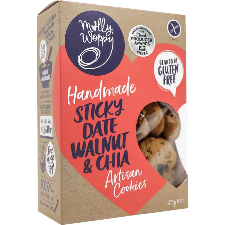 Molly Woppy Gluten Free Cookies Sticky Date Walnut & Chia 175g