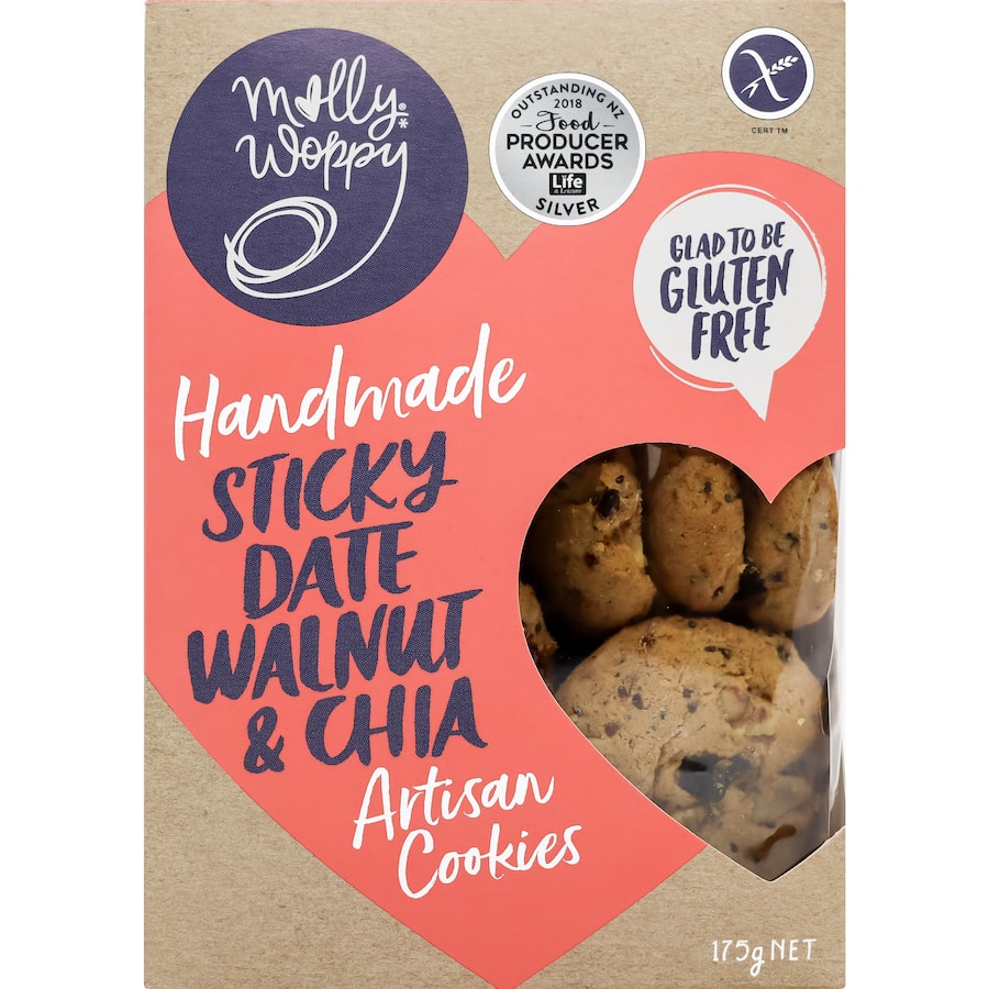 Molly Woppy Gluten Free Cookies Sticky Date Walnut & Chia 175g