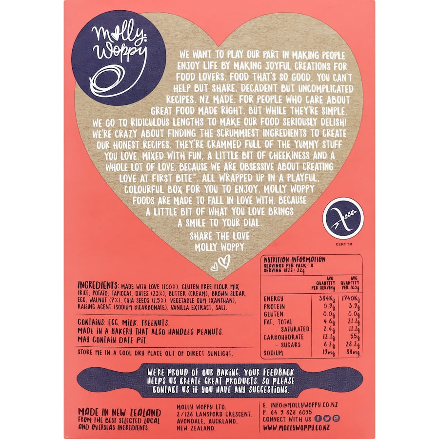 Molly Woppy Gluten Free Cookies Sticky Date Walnut & Chia 175g