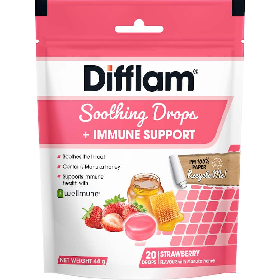 Difflam Soothing & Immune Support Strawberry Drops 20ea