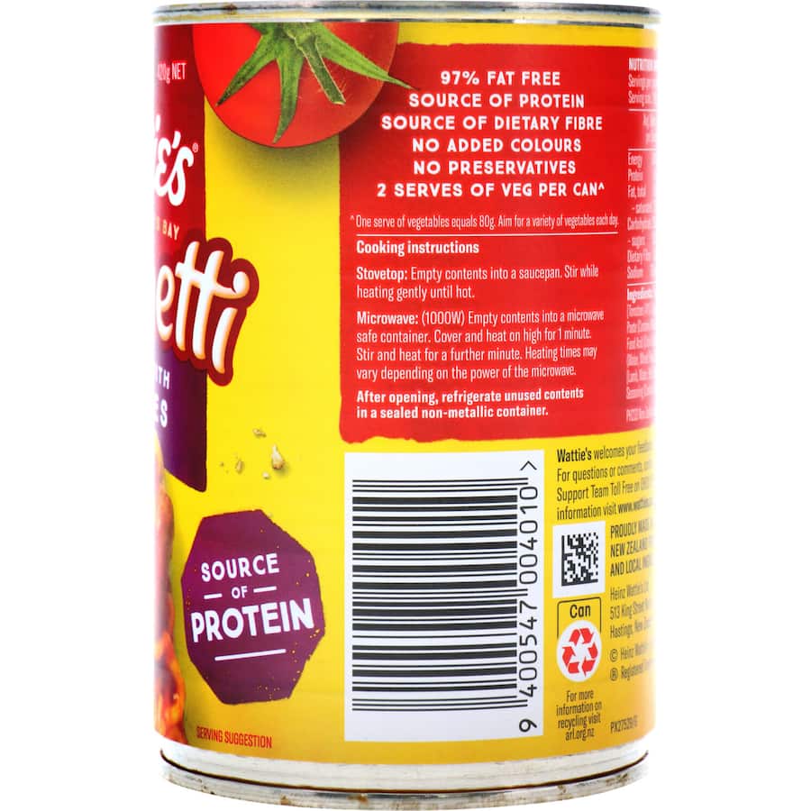 Watties Spaghetti With Sausages Can 420g