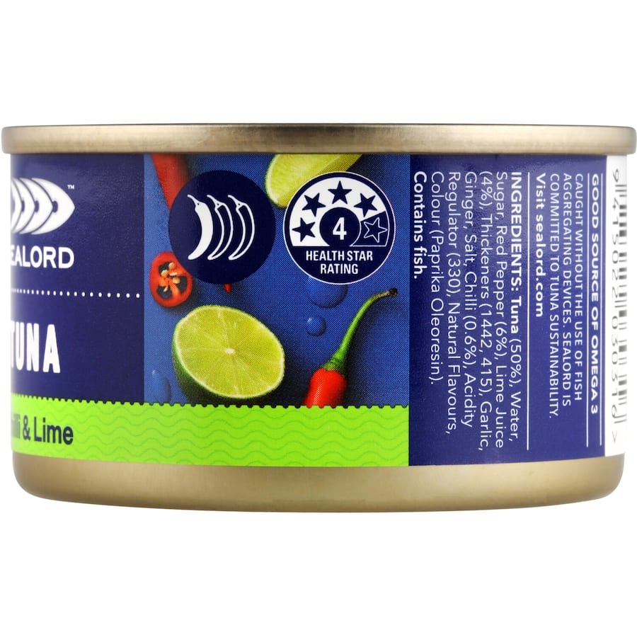 Sealord Sensations Tuna Chilli & Lime features a spicy and zesty blend of tuna, red pepper, lime, and garlic for versatile meals.