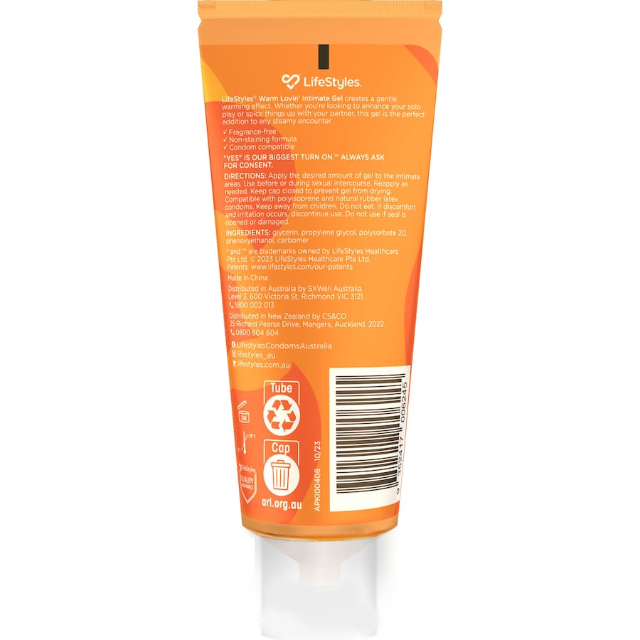 Life Styles Lubricant Warming Intimate Gel Warm Lovin 80mL