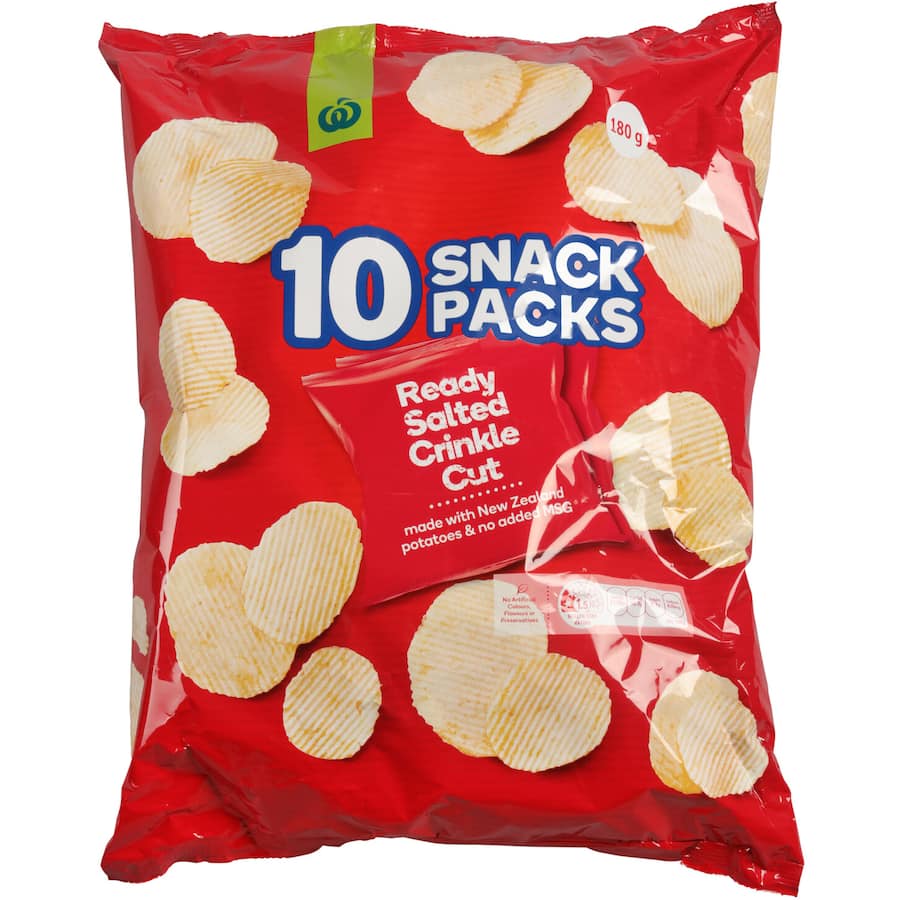 Woolworths Chips Ready Salted Crinkle Cut 180g Multipack 10pack